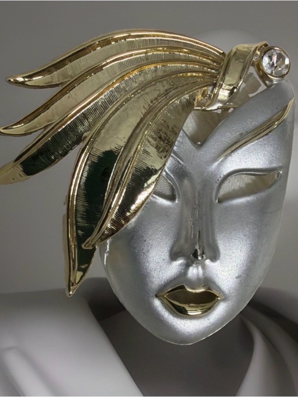 2โ Gold and Silver Decorative Face Brooch - Women Jewelry